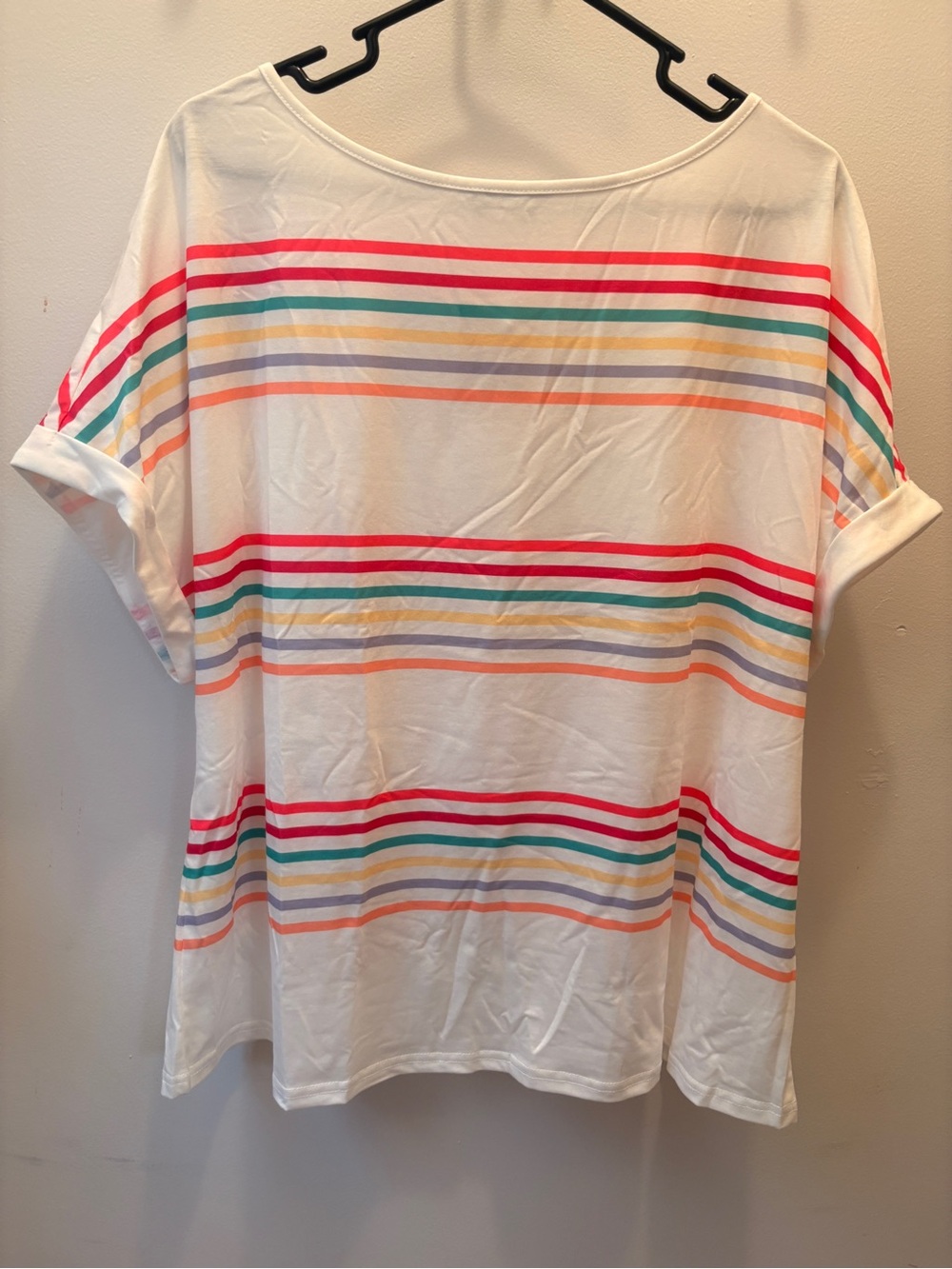 BloomChic White Tee with Pink and Light Blue Stripes